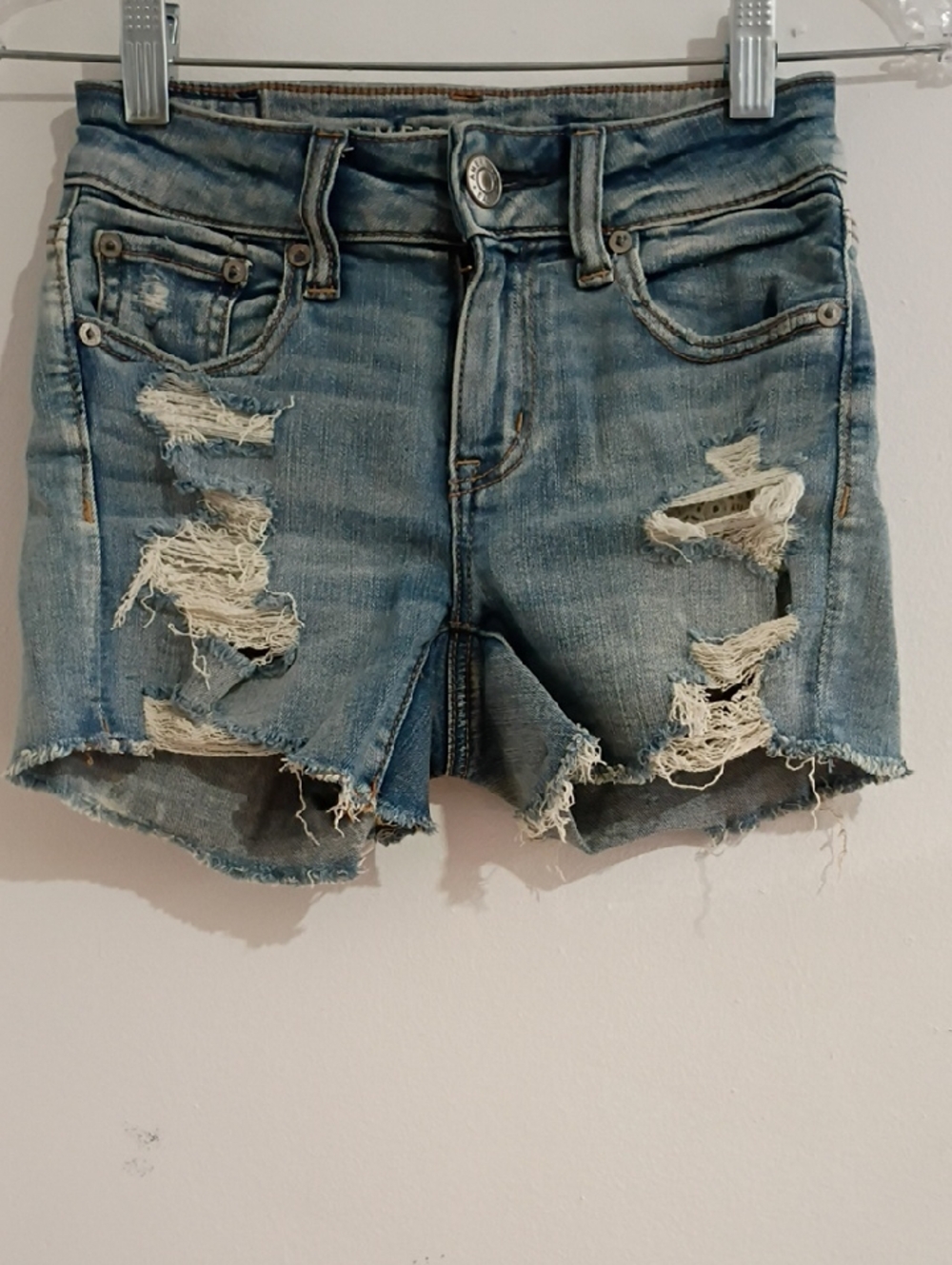 American Eagle Outfitters Light Blue Distressed Denim Cutoff Shorts